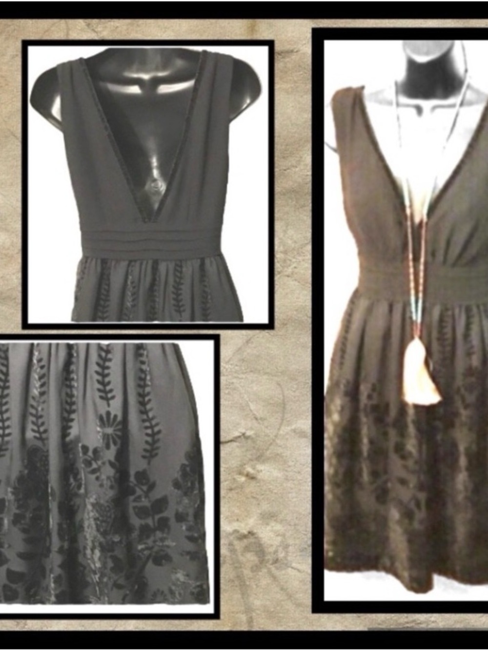 Black V-Neck Embroidered Fit & Flare Dress